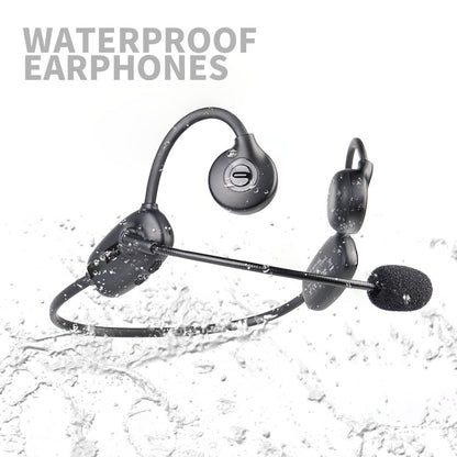 Bone Conduction Headphones with Mic, Bluetooth Stereo Headsets with Noise-Canceling Boom Microphone, IPX6 Waterproof Wireless Headsets for Office Running Outdoors